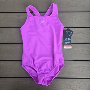 Speedo Youth Girl's Neon Violet One Piece Swimsuit Size 7 New